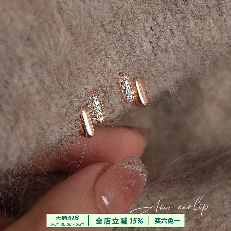 平行线闪钻几何硅胶耳夹无耳洞女小众高级设计感精致小巧耳环新款