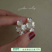 繁花肌理感银色花朵耳夹无耳洞女小众设计高级感气质蚊香盘耳饰潮