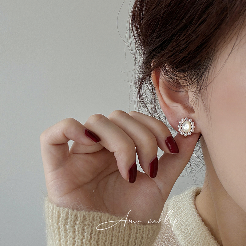 白贝母珍珠耳夹无耳洞小众设计感
