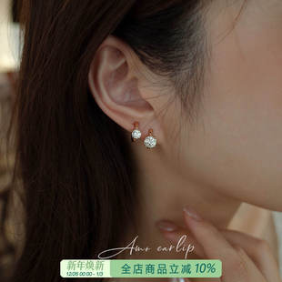超闪一克拉莫桑钻无耳洞耳夹女气质通勤精致轻奢无痛50分硅胶耳饰