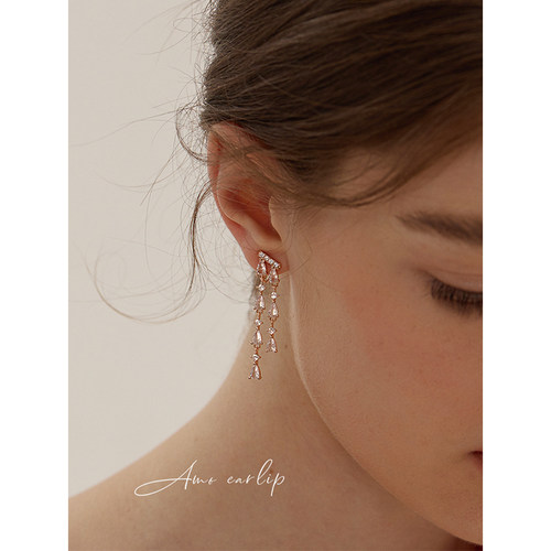 超闪锆石流苏长款耳夹