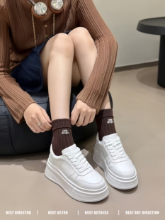 2025新款真皮厚底小白鞋女增高休闲运动板鞋百搭绑带松糕鞋底6cm