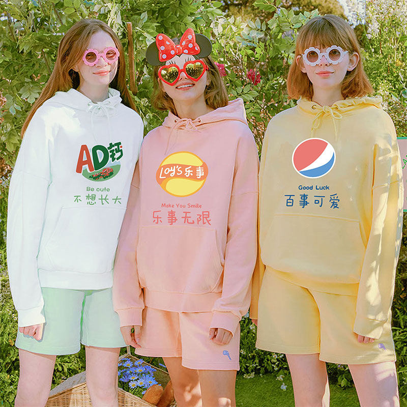 百事可爱圆领上衣情侣定制不一样闺蜜装长袖秋姐妹装连帽卫衣三人