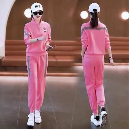 粉色卫衣运动套装女士春秋季2025年新款时尚休闲服束脚卫裤两件套