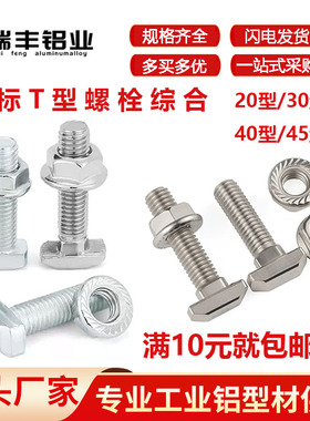 欧标T型螺丝20/30型/M5铝型材配件T形锤头螺栓40/45型M6M8T型螺丝