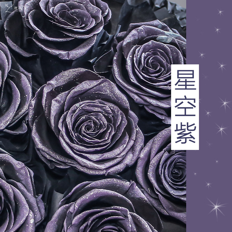 永生花小香风星空幻彩紫玫瑰5-6cm眼线玫瑰手工DIY材料包花束花材