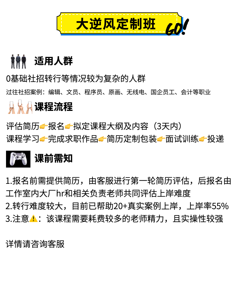 游戏策划游戏运营一对一社招转行定制课（拍前咨询）