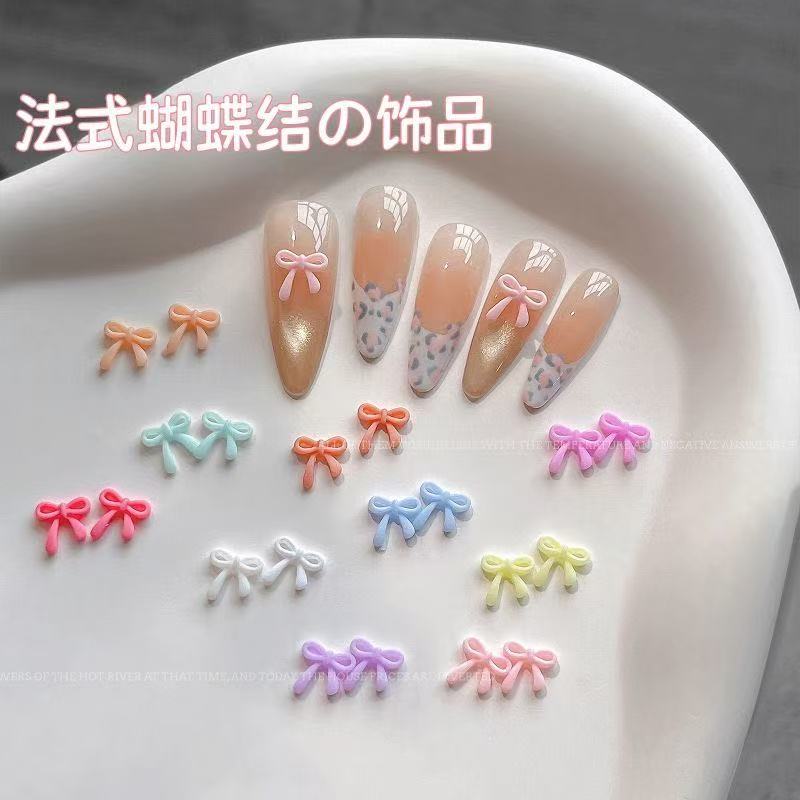 网红爆款夏日法式蝴蝶结美甲饰品
