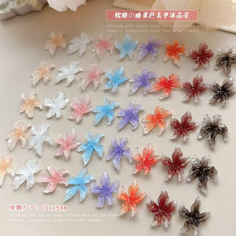 新款冰晶软雕百合花蝴蝶美甲饰品