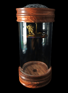 罐王•S56•梨玑角鸣•徐一舟草花梨牛角蝈蝈虫罐配黄铜龙簧60*160