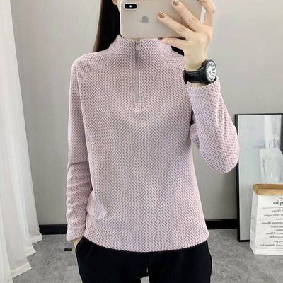 抓绒衣套头女式运动户外春秋徒步登山立领提花摇粒绒抗静电打底衫