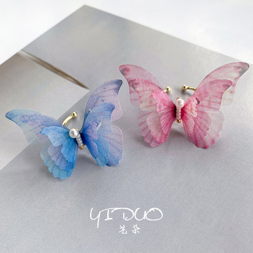 立体薄纱蝴蝶戒指女开口可调节甜美仙气灵动唯美小众轻奢森系指环