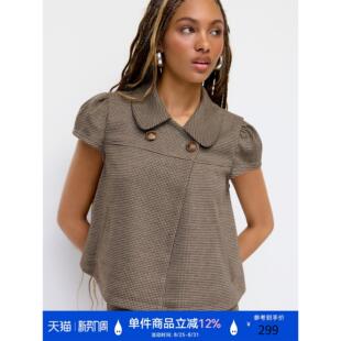 苹果酒彼得潘翻领狗牙图案纽扣短袖 上衣114740919