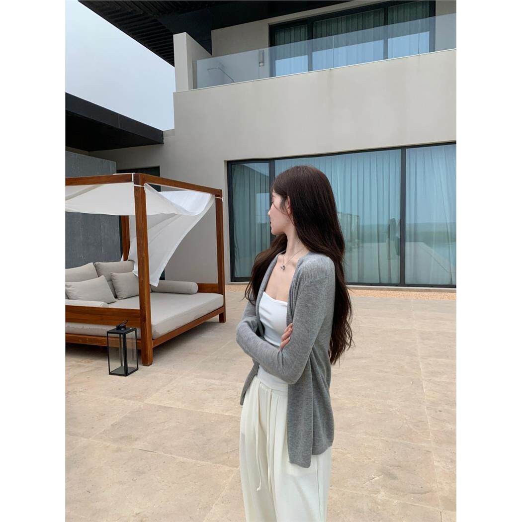 alex stevens慵懒风针织开衫女夏季外套薄款中长版外搭羊毛衫上衣