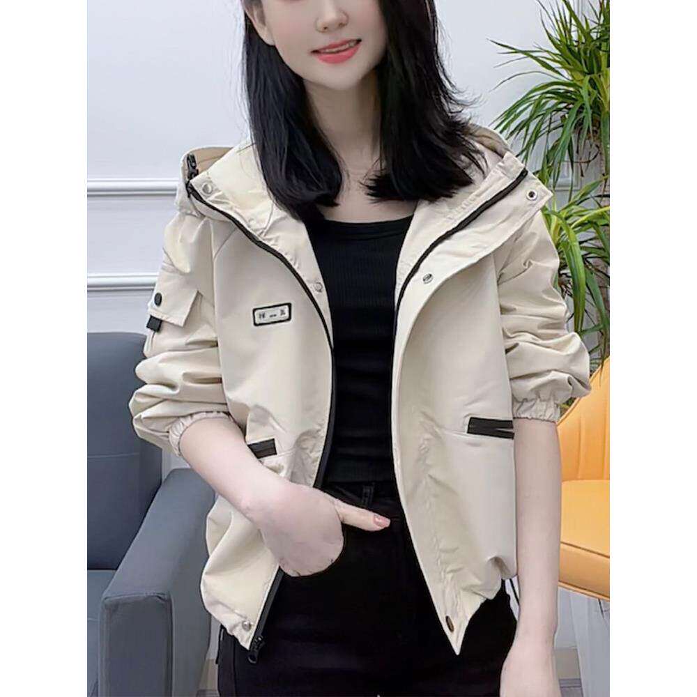 小个子连帽短款风衣外套女装2025春秋新款宽松休闲夹克棒球服上衣