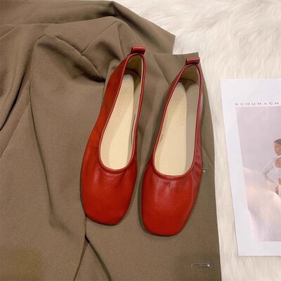 【真皮】红色单鞋女2025新款夏季