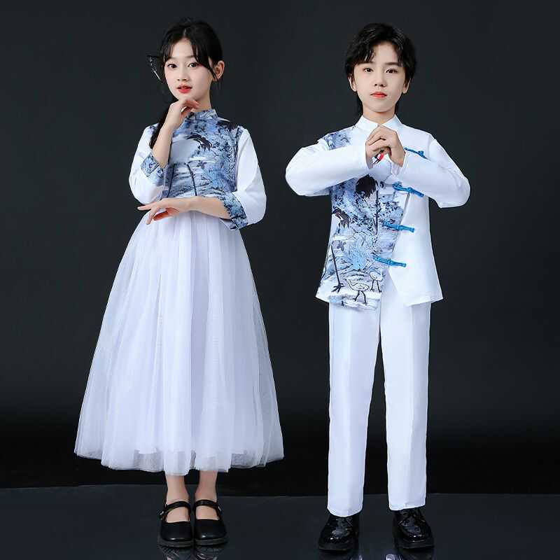 十一儿童合唱服表演舞蹈中小学生朗诵比赛中国古筝演出服长袖套装