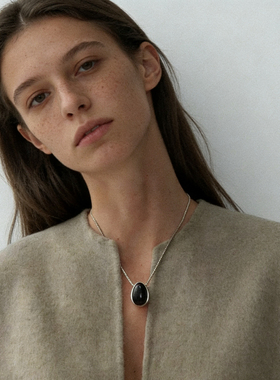 小众设计复古黑玛瑙水滴项链耳环女新款潮大号夸张黑色椭圆形