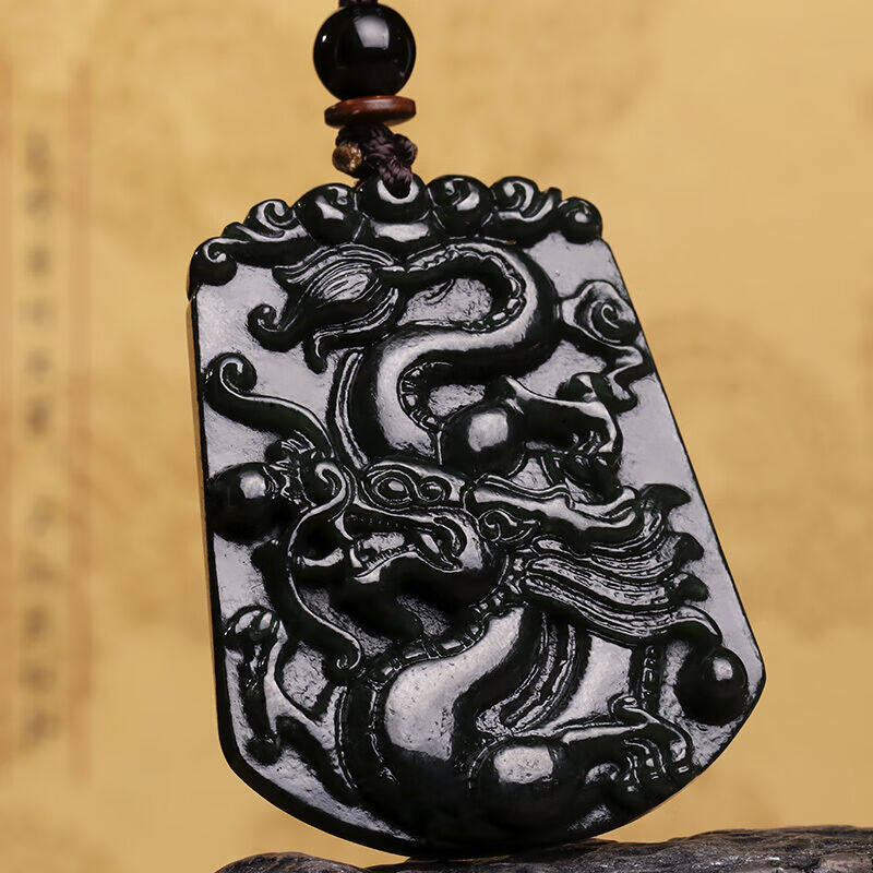 和田玉墨玉精雕龙牌龙头玉牌护身保平安万事兴隆生肖龙挂件吊坠34