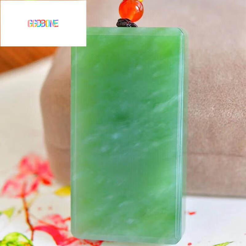 GGDBONE和田玉碧玉平安无事牌吊坠男女玉坠项链挂件送礼52*28*10*