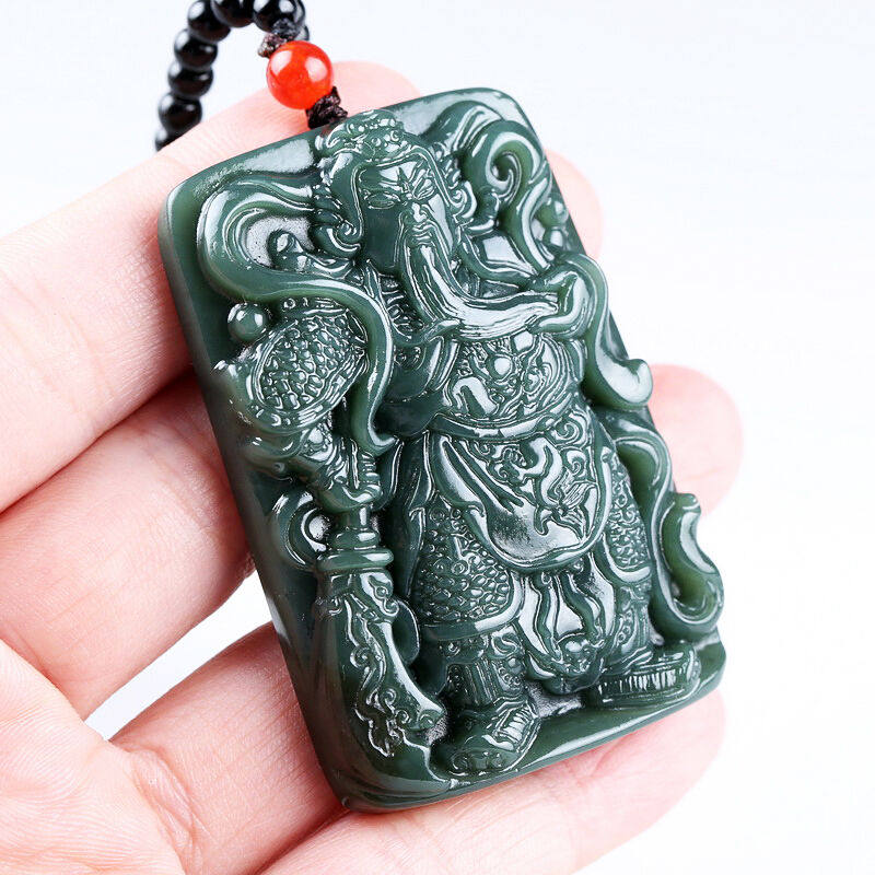 润艺新疆和田玉关公吊坠男款青玉武财神玉佩玉牌玉石挂件项链忠义