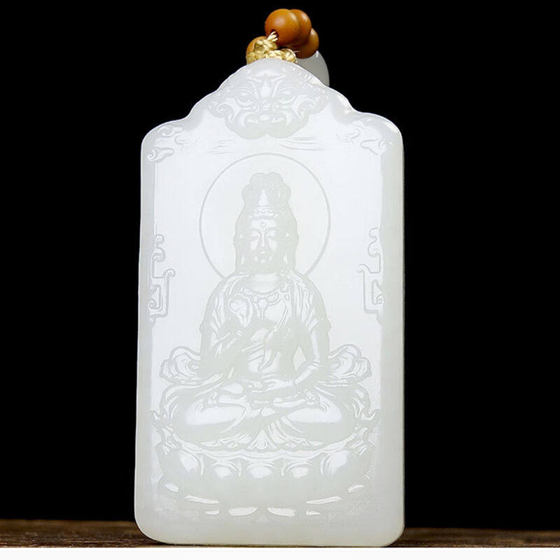 天然新疆和田玉大慈大悲观音菩萨貔貅双面浮雕山水观音护身吉祥保