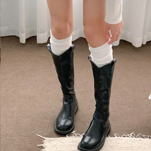白色小腿袜春秋秋冬纯棉夏季堆堆袜配靴子长筒袜纯色长靴袜过膝袜