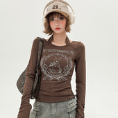 设计感挂脖吊带辣妹修身 Girlyhalo美式 新款 t恤女秋季 上衣 复古长袖