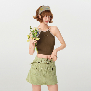 裙裤 Girlyhalo美式 新款 短裙女夏季 a字裙辣妹半身裙 复古绿色工装
