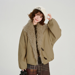 设计感加厚宽松棉服 新款 Girlyhalo美式 复古大翻领夹克外套女冬季