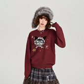 Girlyhalo美式 彩点宽松上衣 复古趣味提花圆领套头毛衣女秋冬新款