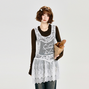 Girlyhalo美式复古白色蕾丝可内外穿搭裙子设计感百搭叠穿吊带