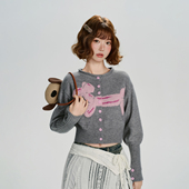 修身 Girlyhalo美式 针织上衣 新款 短款 复古提花毛衣开衫 外套女秋季