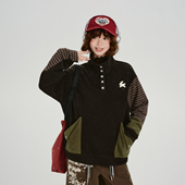 卫衣女春新款 Girlyhalo美式 复古拼接设计感立领绒感长袖 宽松上衣