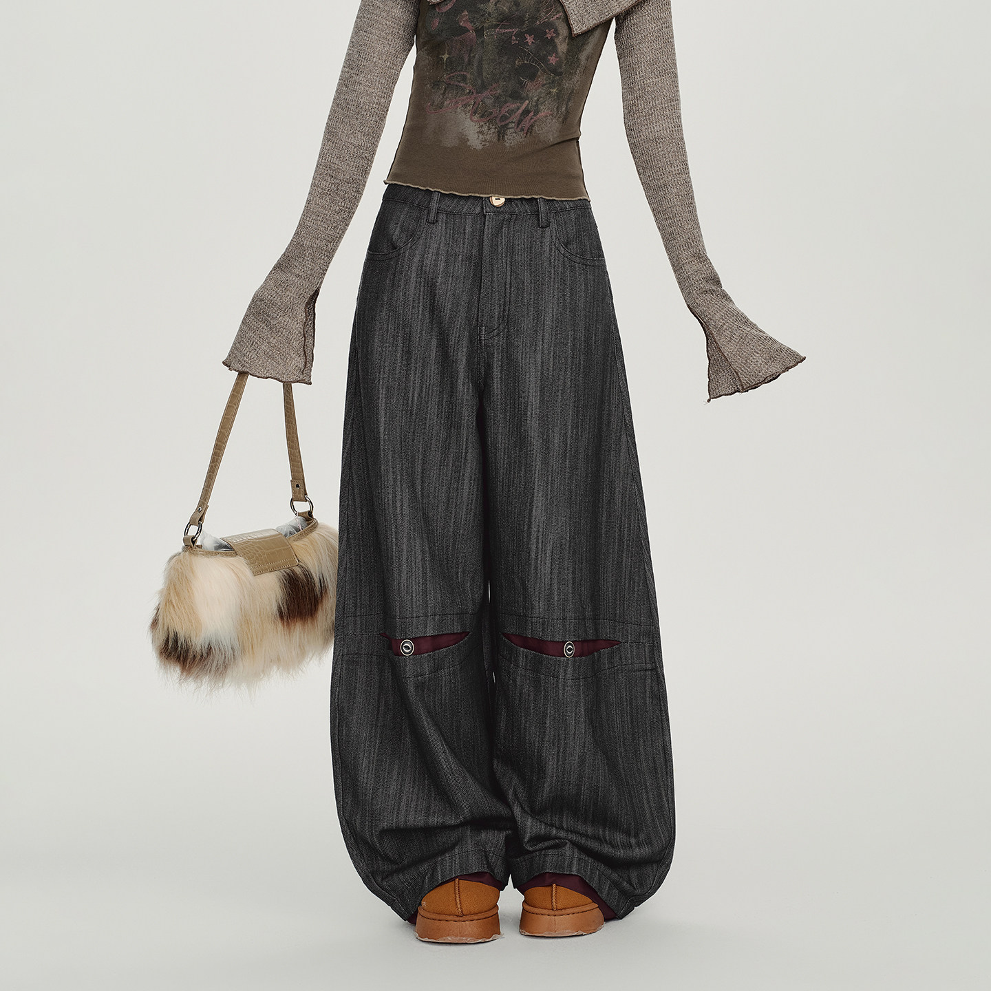 Girlyhalo美式复古竖纹撞色设计感弯刀休闲裤女秋季新款宽松长裤,女装/女士精品,休闲裤,淘宝优惠券,粉丝福利购,淘宝优惠卷