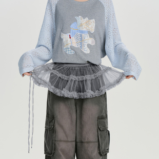 Girlyhalo 网纱木耳边蛋糕半身裙女百搭叠穿屁帘