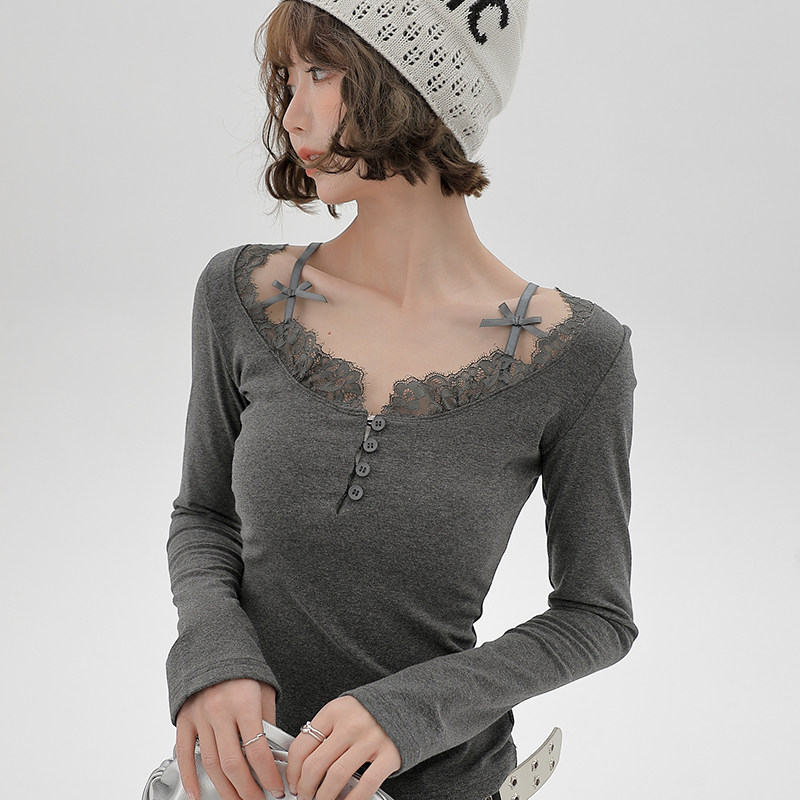 Girlyhalo辣妹长袖t恤女2024新款蕾丝吊带小众纯欲修身打底衫上衣,女装/女士精品,T恤,淘宝优惠券,粉丝福利购,淘宝优惠卷