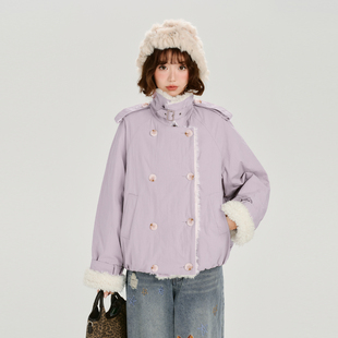 设计感保暖宽松棉服 新款 Girlyhalo美式 复古翻领夹克外套女冬季