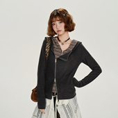 设计感上衣 新款 Girlyhalo美式 复古条纹假两件连帽卫衣外套女秋季