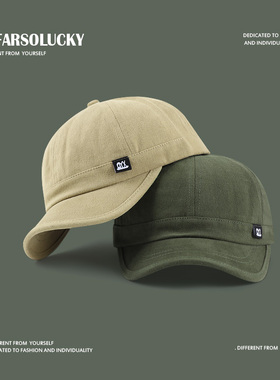 原创短檐日系软顶鸭舌帽潮牌休闲春季新帽子男韩版军绿磨毛棒球帽