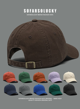 日系软顶舒适鸭舌帽男士简约复古休闲纯色棒球帽显脸小夏季遮阳帽