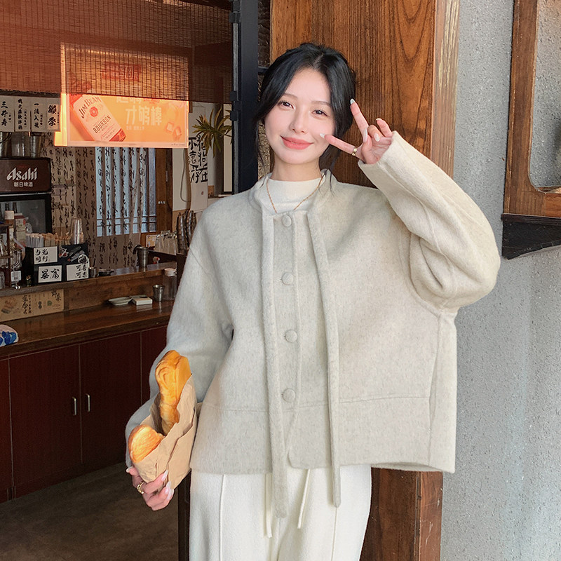 新款现货！秋冬新款绑带短款羊绒外套　123A-9057-P265-K398,女装毛呢外套,浙宝123A
