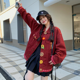 立体花朵红色牛仔外套女春装2025年新款韩版高级感学院风夹克上衣，女装短外套，2D080
