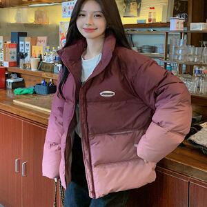 紫色渐变立领羽绒服女2024冬季新款美式高级感时尚休闲白鸭绒外套图片