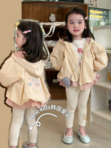 女童kt猫花边外套春装2026新女孩拉链开衫宽松上衣夹克衫连帽外套