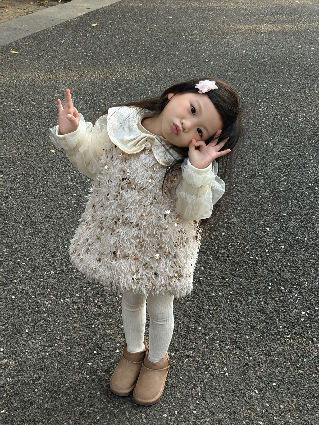 女童亮片连衣裙套装秋冬装2025女宝宝夹棉背心裙毛毛裙加绒两件套