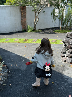 女童米奇卫衣加绒秋冬款2025女宝宝米老鼠玩偶可拆立体米妮连帽衫