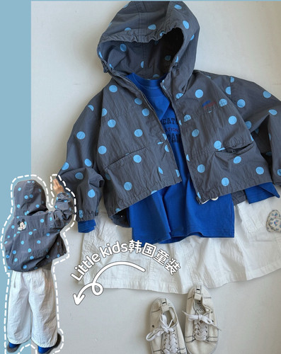 儿童连帽外套春装2026洋气时髦风衣夹克衫男女童米奇波点冲锋衣潮