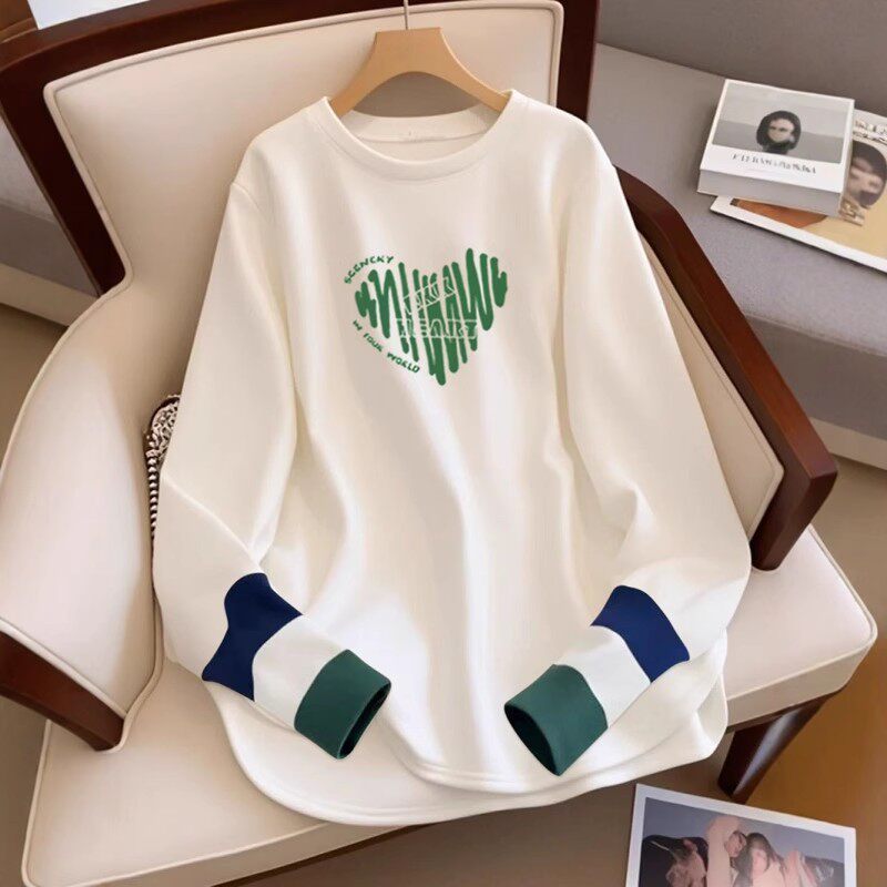 早春薄款长袖t恤女2026新款韩版宽松大妈女装拼接洋气遮臀上衣潮