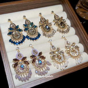 银针镶钻水晶水滴流苏耳钉民族风轻奢高级感耳环设计感小众耳饰女